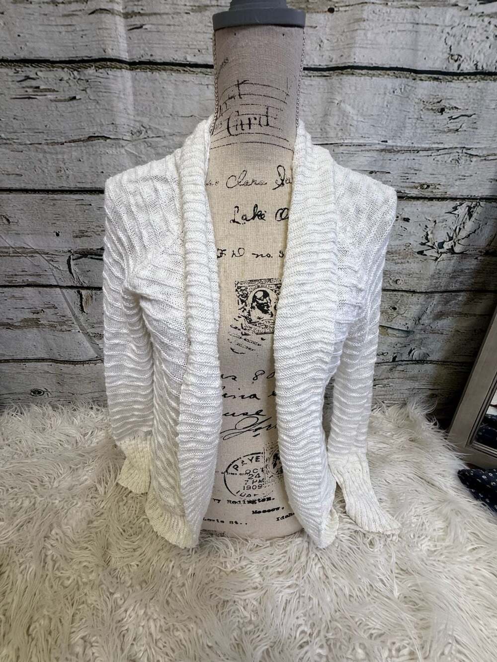 Roxy XS White Textured Knit Open Front Cardigan